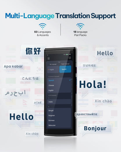 iFLYTEK AI Language Translator Device — 60 Languages, Real-Time Split-Screen & Two-Way Instant Voice Translation, 18 Offline Packs, 2-Year Global Data for K-12 Education, Business, Travel