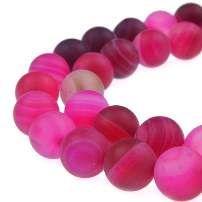 PLTbeads Natural Gemstone Loose Beads Matte Approxi 15.5 inch DIY Bracelet Necklace for Jewelry Making (6mm, Matte Fushia Stripe Agate)