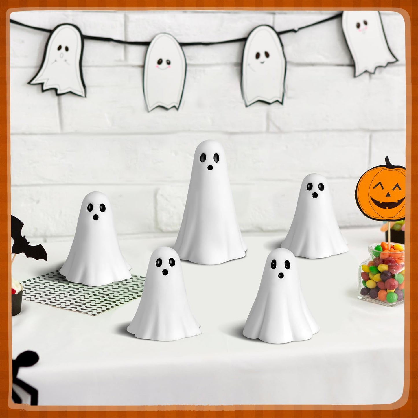 Amyhill 5 Pcs Halloween Ghost Figurine Resin Ghost Sculpture Statue Cute Halloween Decorations Spooky Tiered Tray Decor for Indoor Home Table Centerpieces Party Kitchen Tabletop Shelf(Fresh,White)