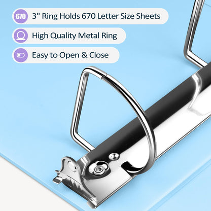 Sooez BinderX Extra Durable 3 Inch 3 Ring Binder, D-Ring Large Binder, Holds 670 Sheets of 8.5x11 Paper, Customizable View Cover with 2 Inside Pockets, Heavy Duty 3 Ring Binder for School, Teal
