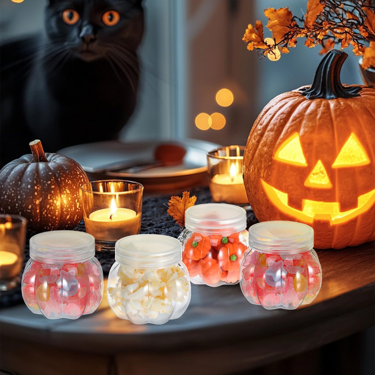 GOOHOCHY Transparent Pumpkin Candy Jar 2.75 Inch Clear Plastic Storage Container for Halloween Party Snacks Wedding Treats and Small Candy Storage