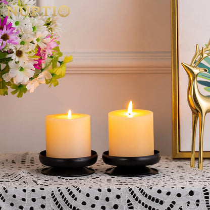 Set of 2 Black Iron Pillar Candle Holders Spike Candle Holder 3.6"/ 9cm Diameter. Ideal for Wax or LED Candle Gardens, Spa, and Aromatherapy, Incense Cones, Wedding, Party, Spa, as Pedestal