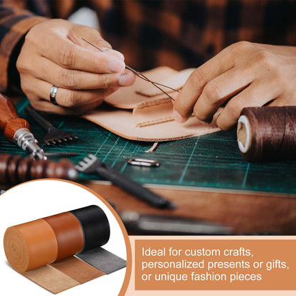 SilTriangle 3 Rolls Leather Straps for Crafts Single Sided Faux Leather Strips 2 mm Thickness 78.7 Inches Long for DIY Art Craft Projects Belt Tooling(2 Inch,3 Color)