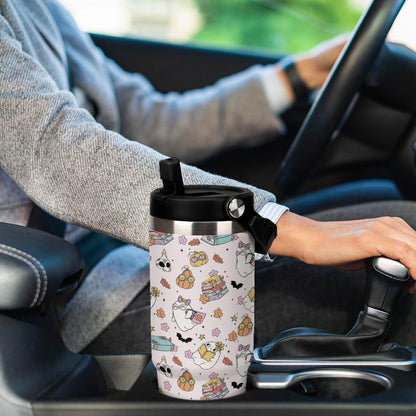 TOUNHEYA Halloween Tumbler with Handle Flip Straw Pink 30oz Insulated Stainless Steel Cup Ghost Reading Book Travel Coffee Mug Water Bottle for Women