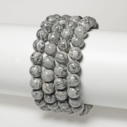 MJDCB AAA Natural Map Stone Beads Gray Picasso Stone Beads for DIY Bracelet Making 15" (10mm)
