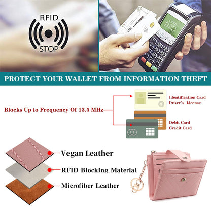 GAEKEAO Slim Wallet for Women, RFID Blocking Credit Card Holder Bifold Wallet with Zipper Coin Pocket, ID Window