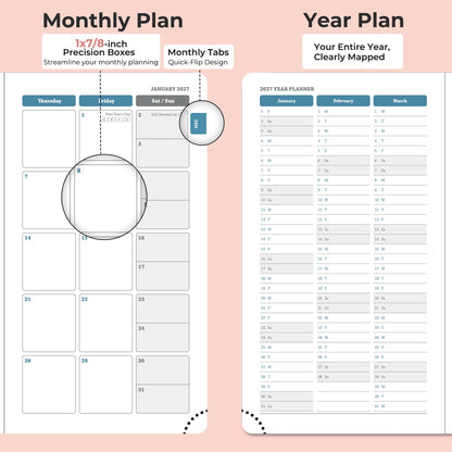 IN-LUXPRO Planner 2026-2027 Daily Weekly and Monthly,6.5"x3.75",18 Months Spiral Bound Calendar Agenda with Self-adhesive Pen Holder,2026 Academic Plan with Vegan Leather Soft Cover,Pink