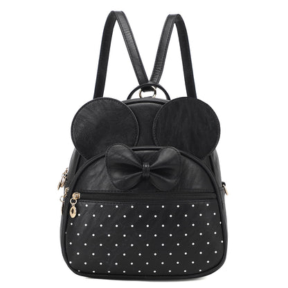 KL928 Girls Mini Backpack Bowknot Polka Dot Cute Daypacks Convertible Shoulder Bag Purse for Women (Black)