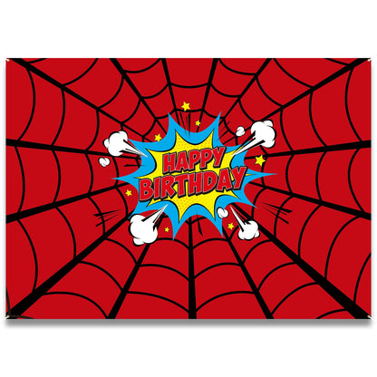 Boao 5 x 4 ft Spider Web Happy Birthday Banner Backdrop Large Heros Themed Party Background Photo Booth Props for Boys Birthday Party Baby Shower Photography Decorations Supplies
