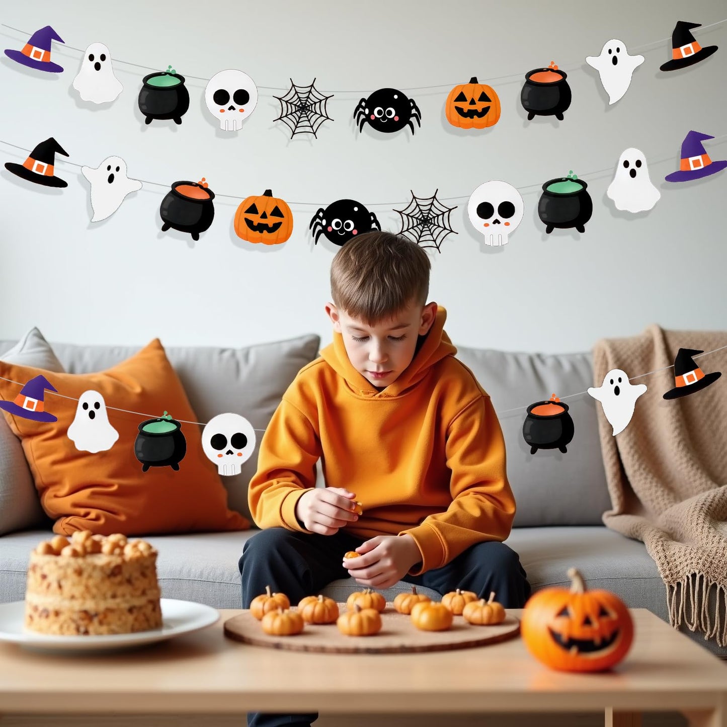 Halloween Party Decorations Hallowee Hanging Banner Holiday Party Decorations with Hallowee Witch Ghost Pattern Card Banner Cute Halloween Decor, Hocus Pocus Hallowee Decorations