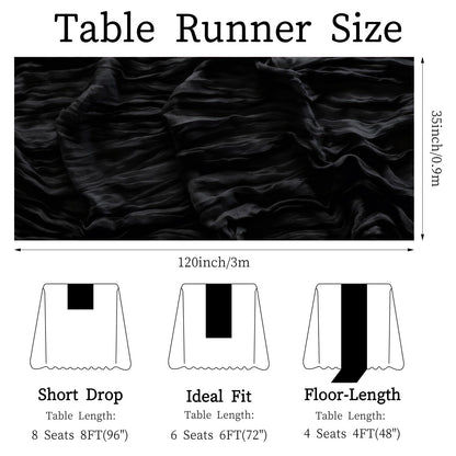3 Pcs Black Cheesecloth Table Runner 35"×120" - 10FT Halloween Gauze Sheer Table Runner,Boho Rustic Table Runner,Table Decorations for Graduation, Birthday, Holiday Decor