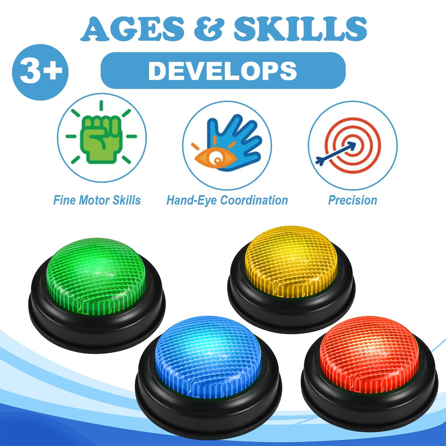 Faburo 8pcs Buzzers for Trivia Games, Game Show Buzzers Buttons with 4 Lights Color and 4 Sounds, Answer Buzzer for Jeopardy Buzzer, Family Feud Game, Classroom Must Have, Games Night