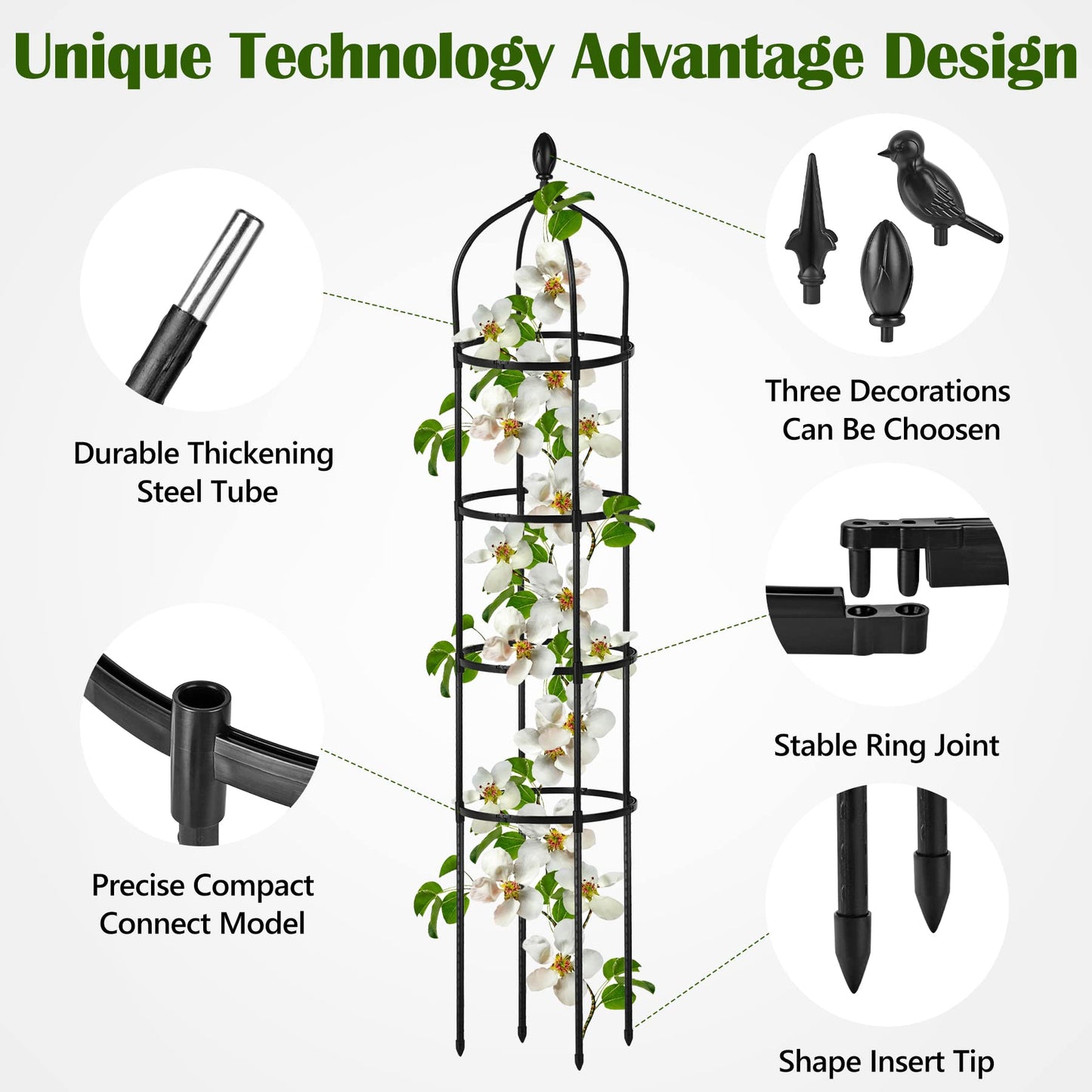 Garden Obelisk Trellis for Climbing Plants Outdoor 6 Ft Rose Bush Round Trellis for Pots Rustproof Metal Pipe with Plastic Coated Plant Flower Trellises for Clematis Vine Jasmine Support