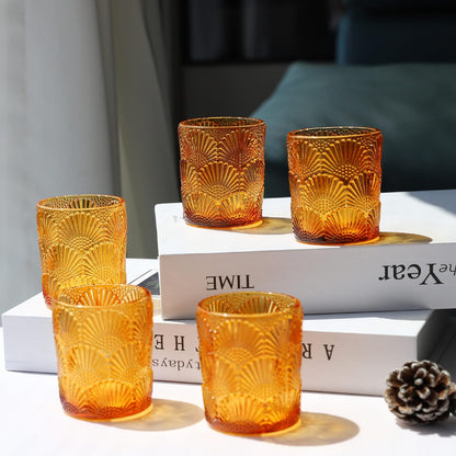 Woho 12Pcs Amber Votive Candle Holders, Glass Amber Candle Holder for Fall Wedding, Boho Tea Lights Candle Holder for Halloween Thanksgiving Centerpieces Table Decoration