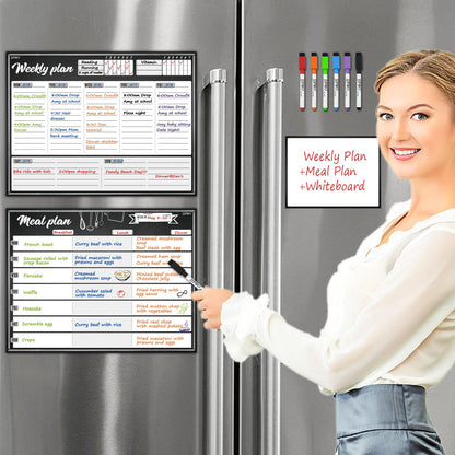 JJPRO Magnetic Dry Erase Meal Planning Whiteboard for Refrigerator-Magnetic Weekly Planner for Fridge-One Bonus Notepad whiteboard-Refrigerator Organizer with Weekly Planning Boards