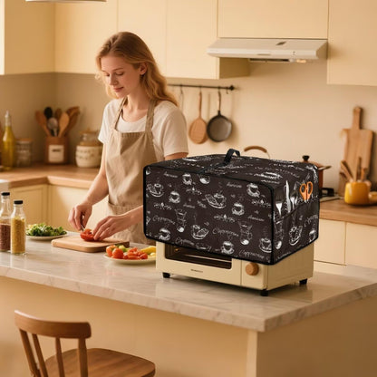 Pzuqiu Coffee Pattern Bread Machine Dust Cover with Multiple Pockets Anti Greasy Dustproof Bread Maker Dust Covers Fingerprint Protection Machine Washable