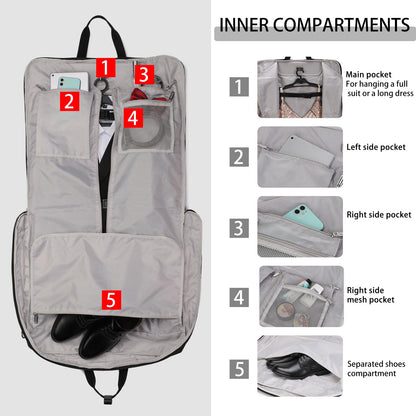 BE SMART Waterproof Foldable Garment Bags for Travel, 51" Large Travel Hanging Bags for Clothes, Carry on Suit Bag with Strap for Men Women, Wrinkle Free Luggage Suit Cover for Business Trips(Blue)