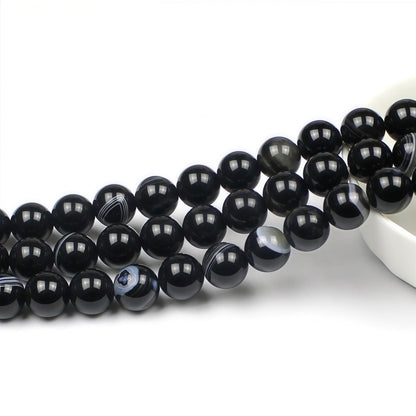 MJDCB Natural Black Striped Agate Round Loose Beads for Jewelry Making DIY Bracelet Necklace (4mm)