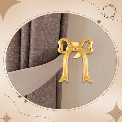 Blulu 2 Pcs Metal Bow Curtain Holdbacks Gold Wall Mounted Bow Curtain Hold Backs Curtains Modern Gold Holders for Living Room Bedroom Office Home