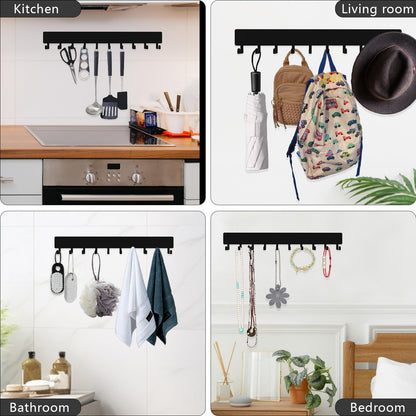 FengPingZi 14inch Wall Key Holder with 10 Hooks(2 Sets), Metal Key Rack Wall Mount for Keys, Bags and Leashes, Key Hanger for Decorative Organizer Apartment，Entryway,livingroom,Black