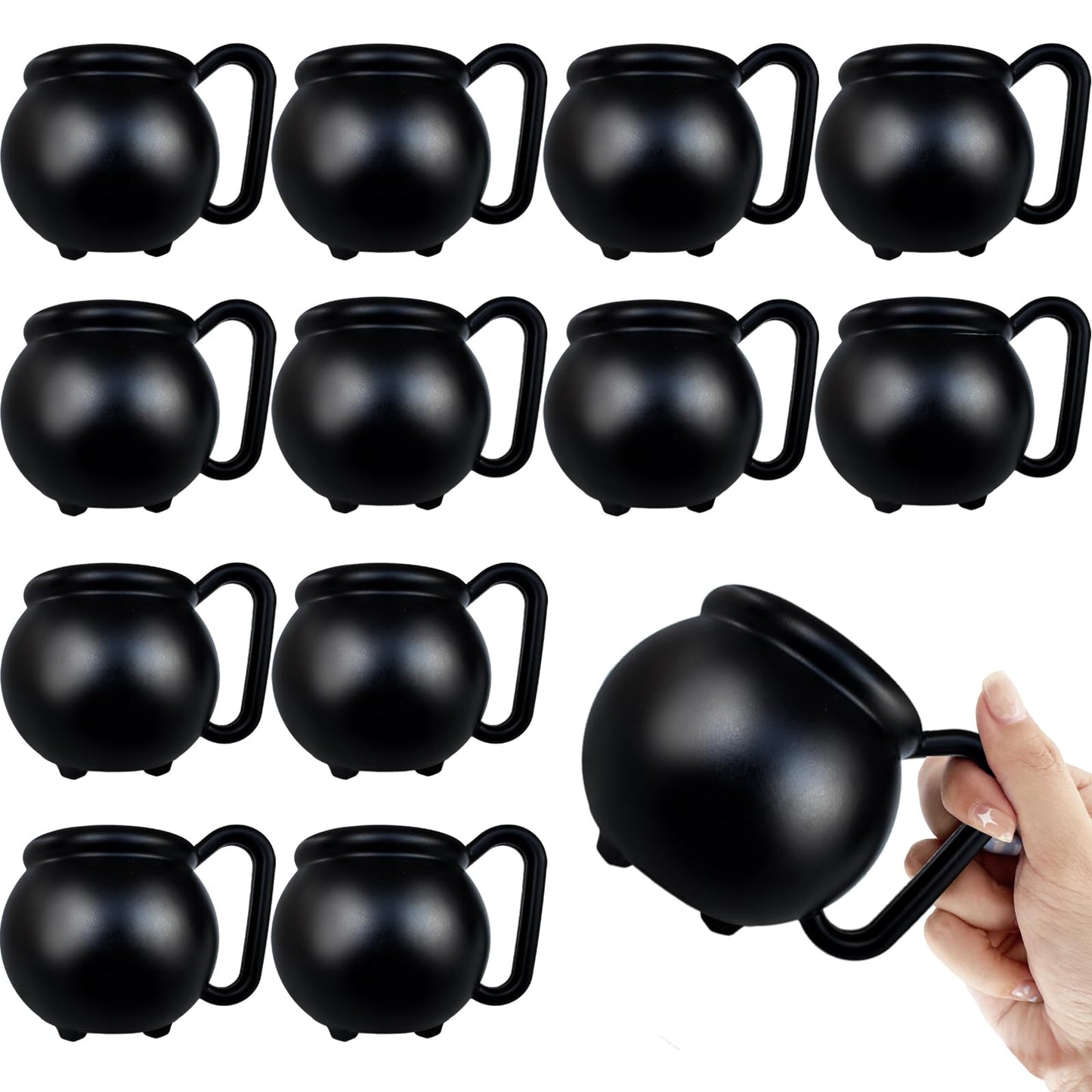 Baaxxango 12 PCS 15 oz Cauldron Mugs,Plastic Black Cauldron Pot Cups,Witches Brew Mug for Drinks,Halloween Party Favors,St Patricks Day Party Gift Supplies