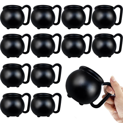 Baaxxango 12 PCS 15 oz Cauldron Mugs,Plastic Black Cauldron Pot Cups,Witches Brew Mug for Drinks,Halloween Party Favors,St Patricks Day Party Gift Supplies
