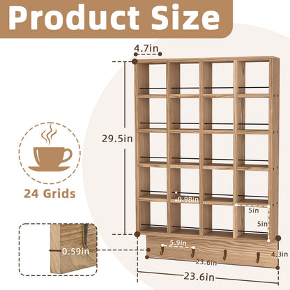 WYJREES Wooden Coffee Mug Display Rack, Wall Mounted Coffee Cup Display Shelf, Hold 24 Mugs, Rustic Shot Glass Display Case, Coffee Mug Holder Organizer for Kitchen, Coffee Station (23.6 * 29.5in)