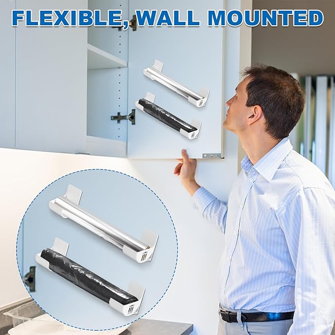 PEUTIER 2.5 Inch Small Trash Bag Holder, 4pcs Plastic, Wall Mount Kitchen Organizer, Multifunctional Storage for Home, White (05010)