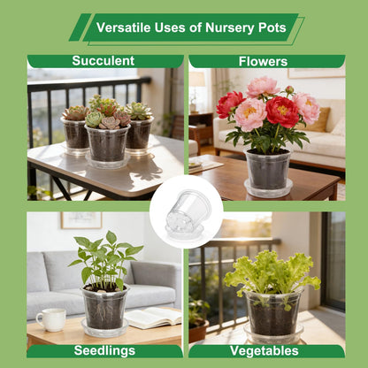 4/5/6/7 Inch Clear Nursery Pots with Saucers, 20 Pack Multiple Sizes Plastic Seedling Pots with Drainage Holes, Reusable Transparent Planters for Succulents, Cuttings, Indoor Outdoor Gardening