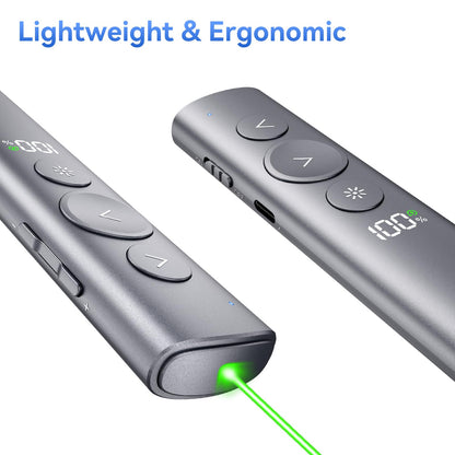 Rechargeable Presentation Clicker with Green Laser Pointer for PowerPoint, Power Display Wireless Presenter Remote with USB-A & USB-C Dongle, Slide Advancer for Mac, Windows, Laptop, Classroom, Office
