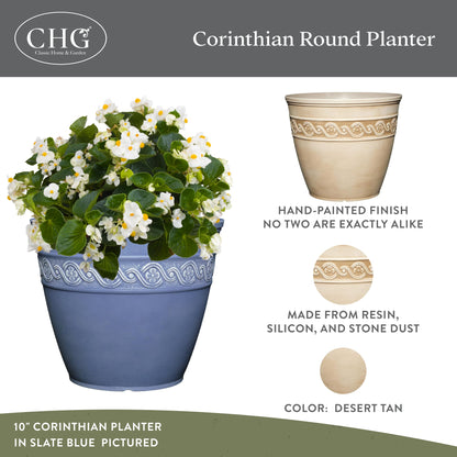 Classic Home and Garden Corinthian Resin Flower Pot Planter, Desert Tan, 8"