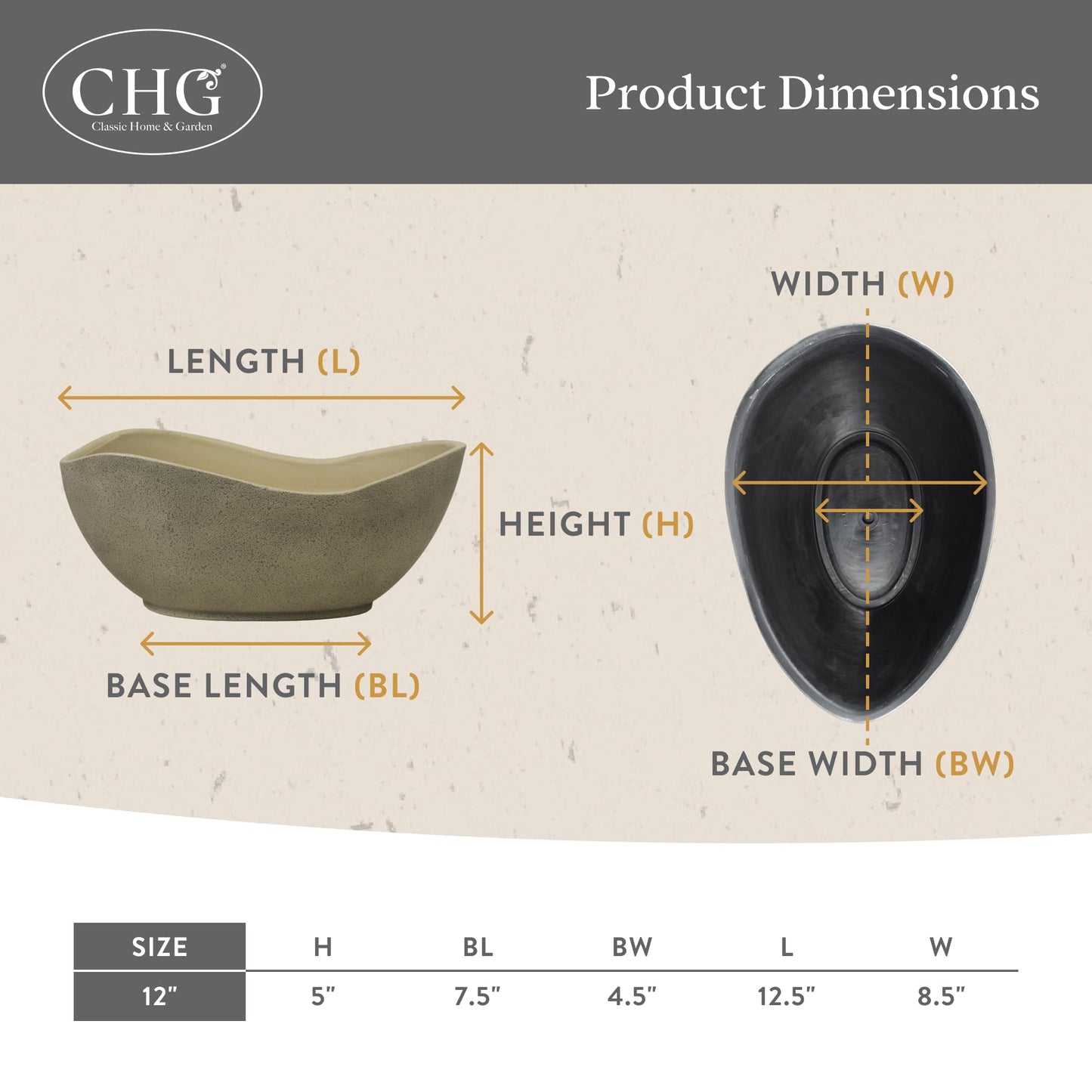 Classic Home and Garden Arc Unique Planter Bowl w/Drain Plug - UV Resistant Shallow Planter - Modern Plant Pot for Herbs (12.5” Georgia Clay)