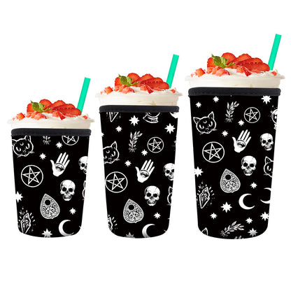 AMZXCFGL 3 Pack Reusable Neoprene Insulator Sleeve for Iced Coffee Cups, Cute Funny Coffee Cup Sleeve, Universal Fit 16-32oz Cups for Hot Cold Beverages Cute Black Cats