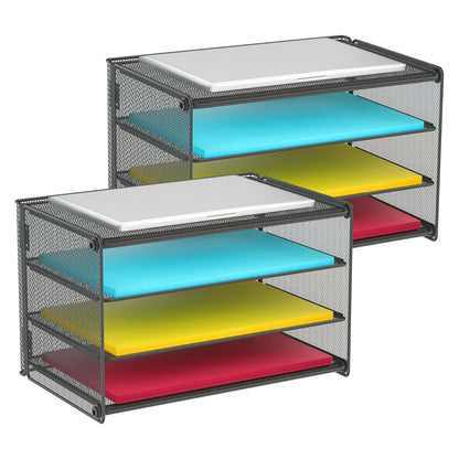 Samstar 2 Pack Paper Letter Tray, 3-Tier Desk File Organizer Paper Sorter Letter Shelf Rack, Mesh Made,Black
