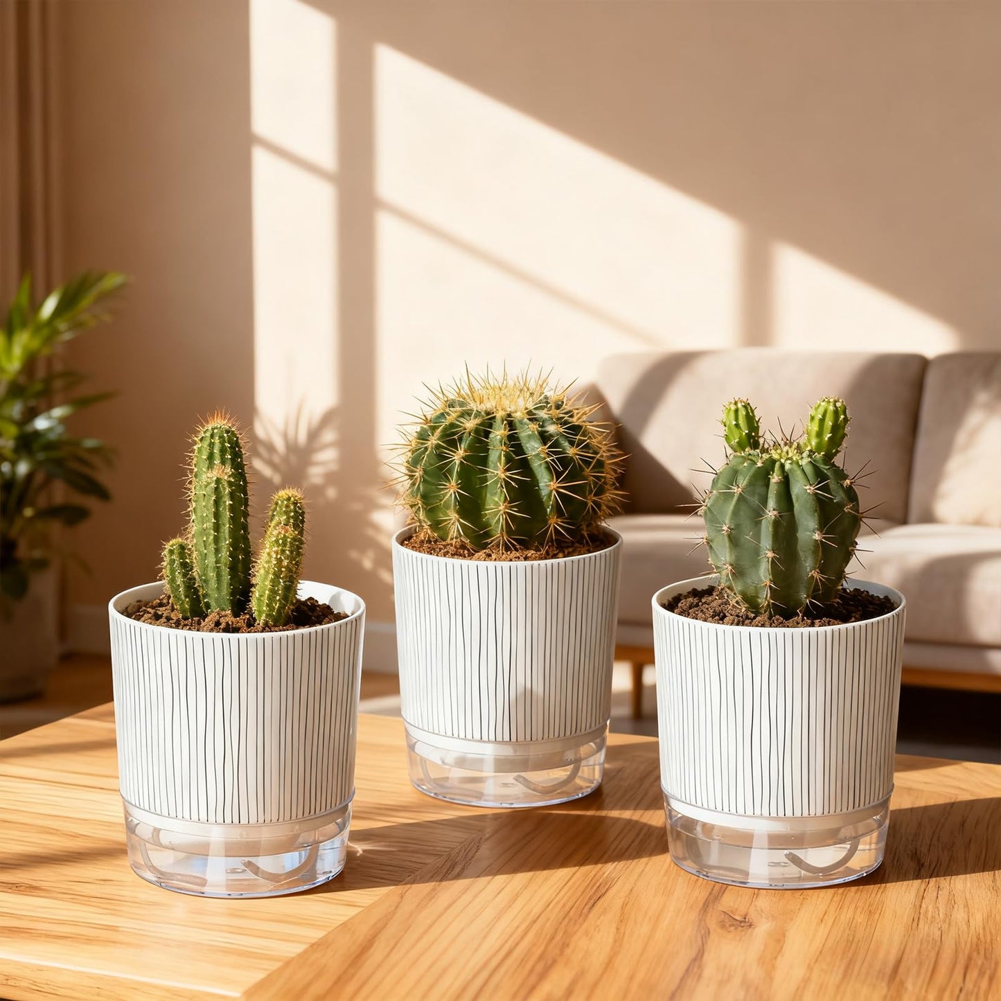 CWYEYE 3 Pack Self Watering Pots Set, 4 Inch Self Watering Pots for Indoor Plants, Planter Pot with Wick Rope and Reservoir for African Violet, Spider Plant, Orchid