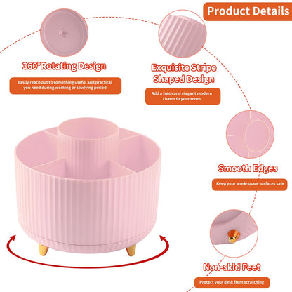 EDENMS Desk Pencil Pen Holder, 5 Slots 360°Degree Rotating Organizers for Desk, Desktop Storage Stationery Supplies Organizer, Cute Cup Pot Office, School, Home, Art Supply, Pink