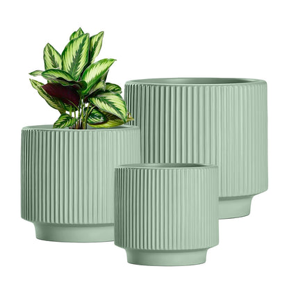 OXART Plant Pots, 8+6+5 Inch Pots for Indoor Plants, Outdoor Indoor Flower Pot with Drainage Holes for Home and Office, Modern Round Ceramic Planters, Set of 3 (Green)