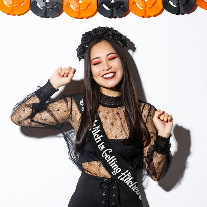 JXYCBZYing Black This Witch is Getting Hitched Sash, Halloween Bride to Be Sash, Witchy, Halloween Themed Bachelorette, Engagement, Bridal Shower, Wedding Party Supplies, Accessories, Decorations