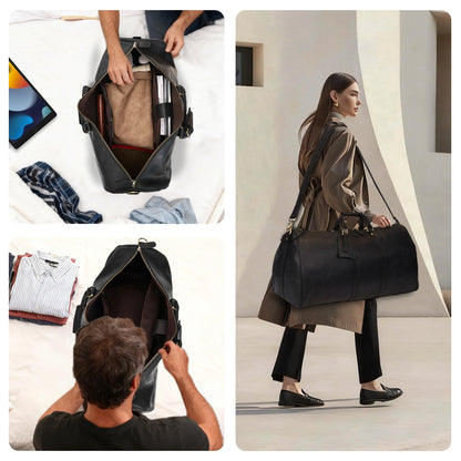 Leathario Travel Duffle Bag For Men Women Genuine Leather Overnight Weekender Bag Vintage Luggage Carry On Airplane Large Retro Unisex