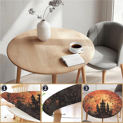 COTAIL Round Fitted Tablecloth with Elastic Edge Design Table Cover Waterproof Table Cloth Stain-Resistant for 32"-36" Round Table for Dining, Picnic, Party, Decor, Outdoor, Halloween