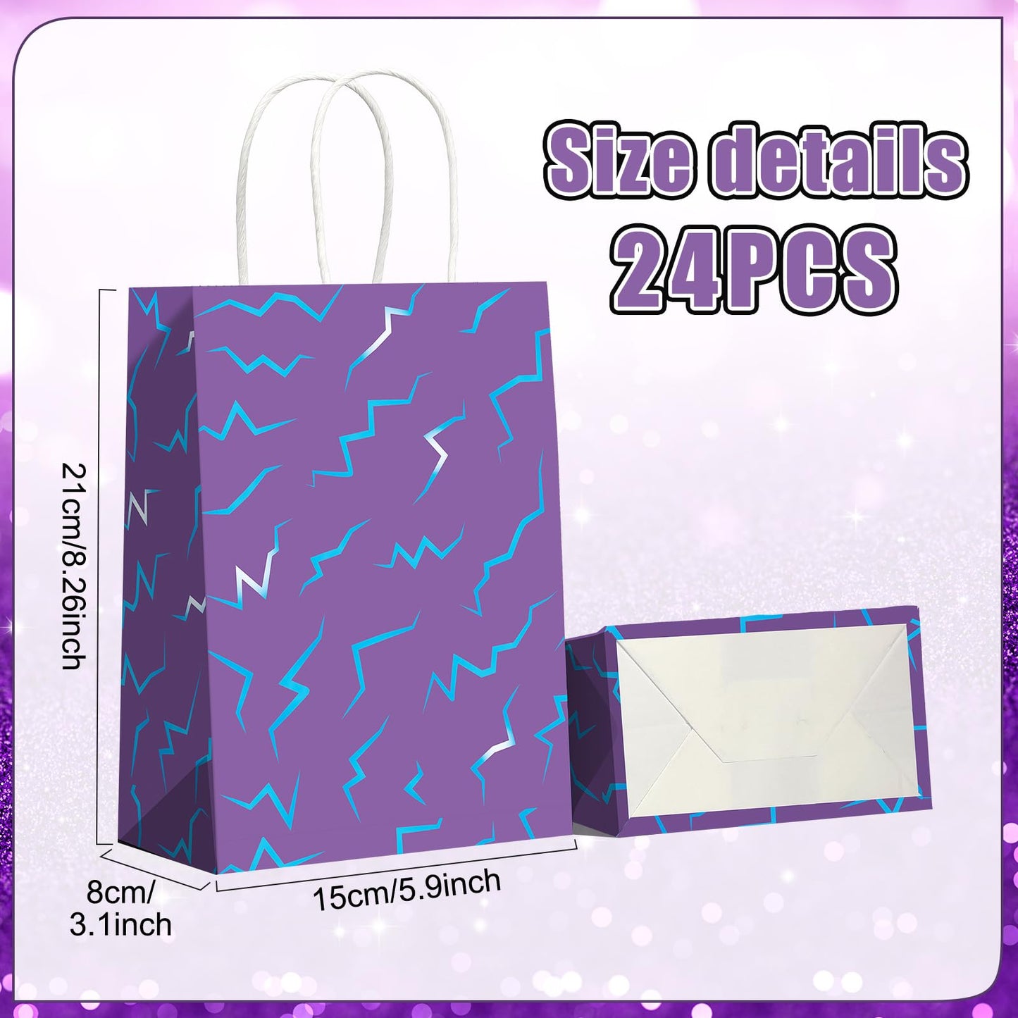 Hauwellter 24 Pcs Kpop Party Favor Bags, Purple and Blue K Pop Themed Kraft Paper Gift Bags with Handles, Bulk Goodie Treat Bag for Kpop Disco Halloween Birthday Party Supplies Decorations