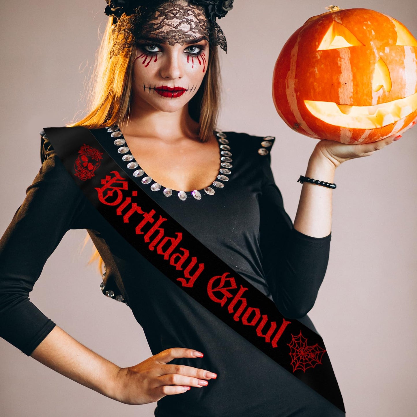 JXYCBZYing Black Birthday Ghoul Sash with Red Gothic Letters, Halloween Ghouls Night Out Sash, Ghost, Spooky, Emo Bday, Happy Boo Day Accessories, Decorations Ideas, Gifts, Jokes and Favors
