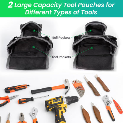 FamilyKit Tool Belt With Suspenders - Magnetic Heavy Duty Tool Belts with 18 Pockets, Tool Pouch with Detachable & Adjustable 32"-66" Waist for Electricians, Carpenters, Framers, Construction,Black