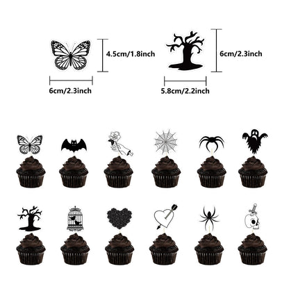 Gothic Black and Silver Horror Theme Birthday Party Supplies Funeral Decorations with Balloons Die Cut Skulls Hearts Ghosts Bats Spiders and Screaming Faces Halloween Party Supplies