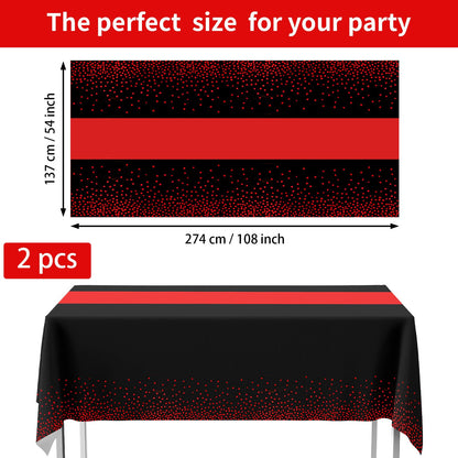 98 Pcs Red and Black Party Supplies Graduation Black and Red Paper Plates Napkins Forks Tablecloths Stranger Tableware Set for Congrats Grad Fiesta Holiday Birthday Wedding Party Decorations Serves 24