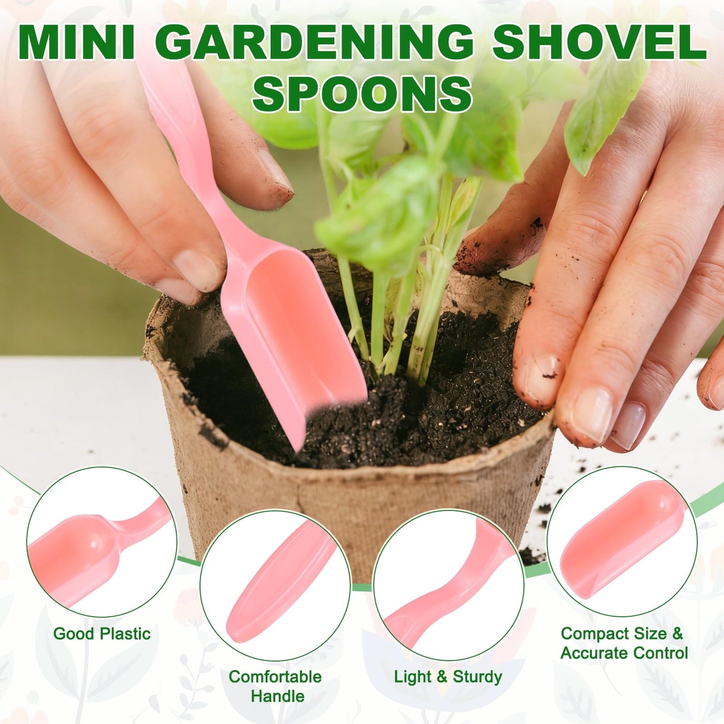 M METERXITY 20-Pack Mini Gardening Shovel Spoons, Plastic Garden Soil Scoops for Cultivation Digging Transplanting/Flower Planting/Plant Succulent, Colorful Small Gardening Tools [Pink]