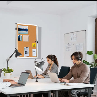 Enclosed Lockable Cork Bulletin Board 36x24 Inches, Acrylic Door Cork Noticeboard with Aluminum Frame &2 Keys, Secure Wall Mount Display Case for School, Office, Church & Commercial