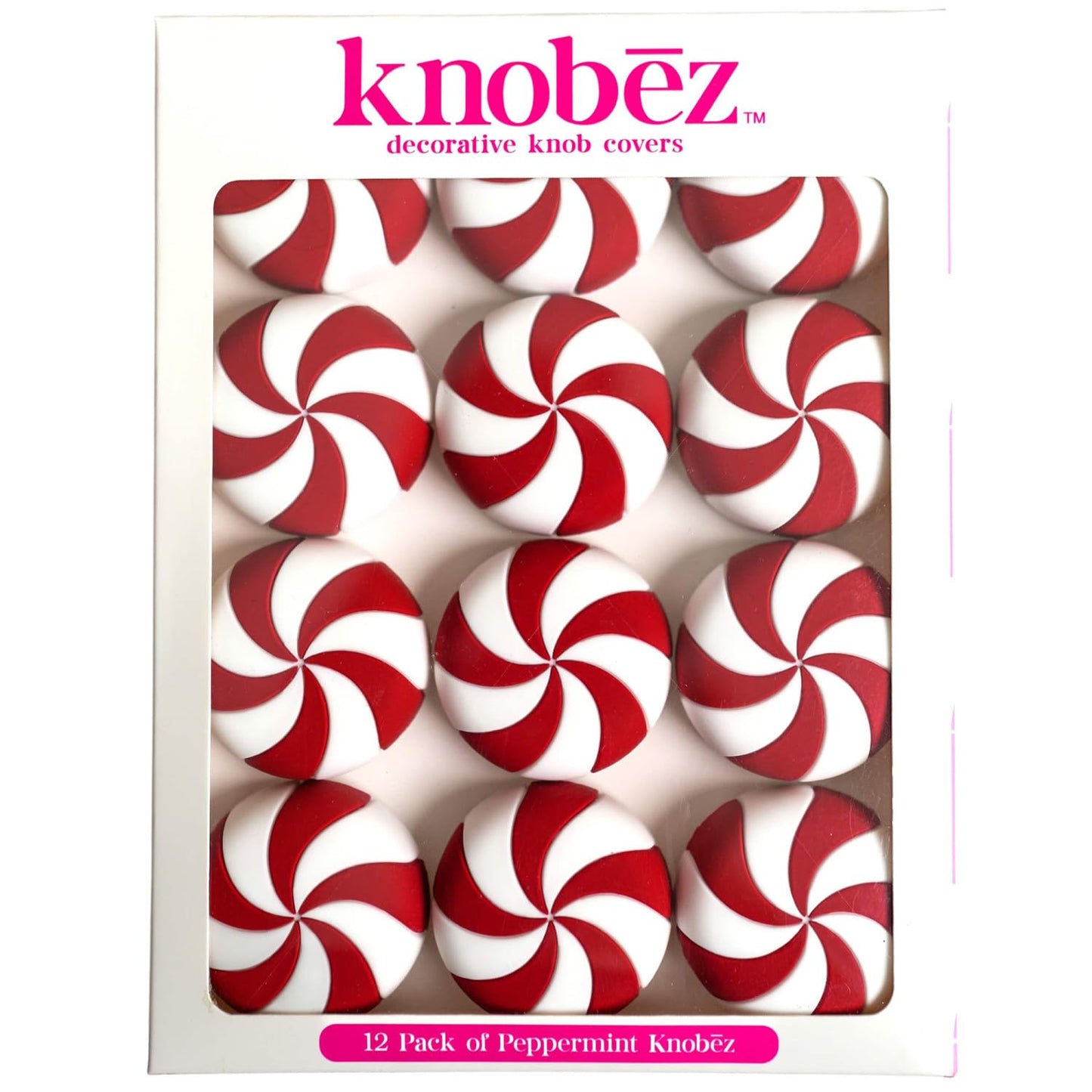 Knobēz 12pk Red Peppermint Decorative Knob Covers for Christmas Holiday