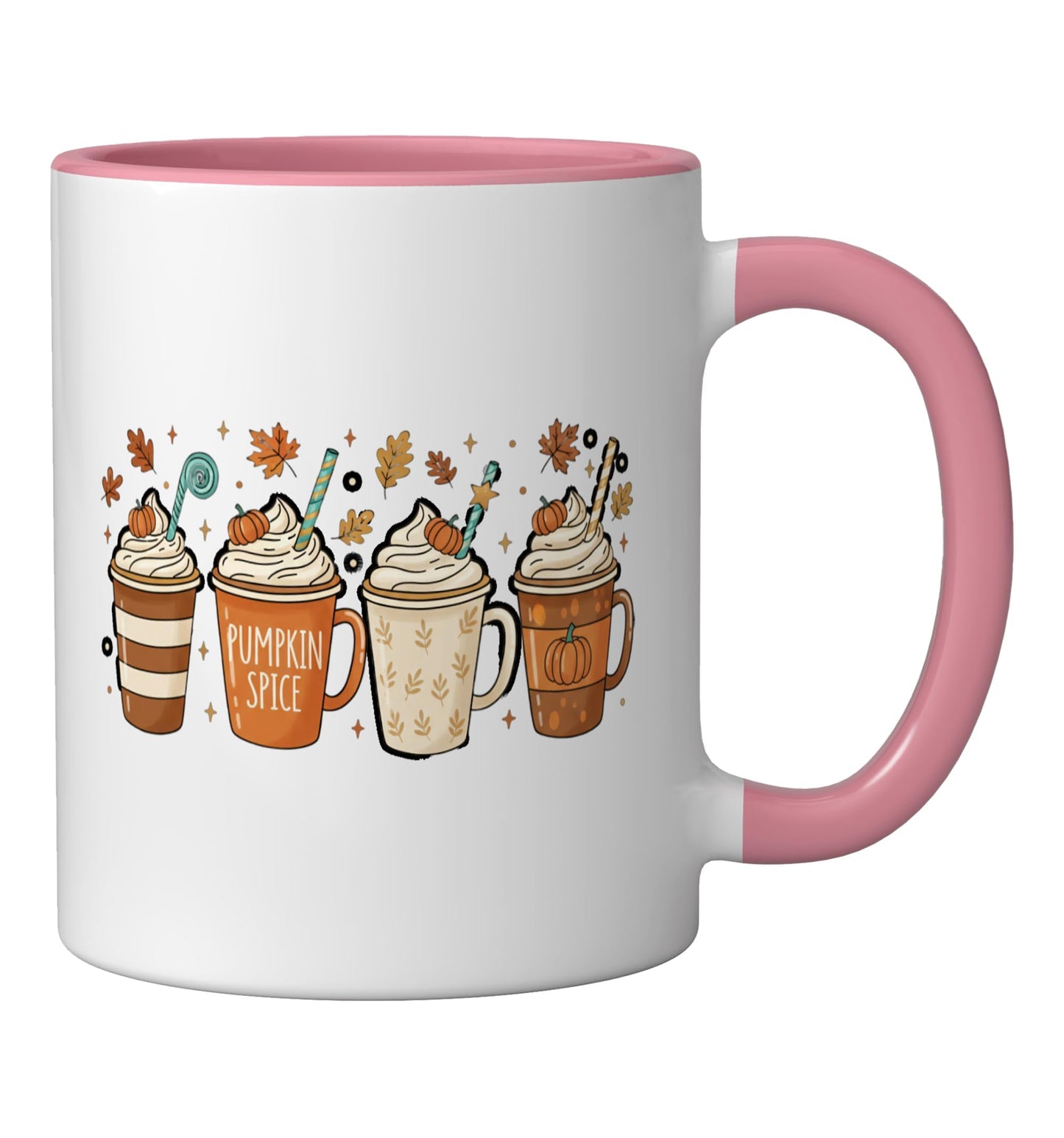 Halloween Pumpkin Spice Cups Fall Pumpkin Season Lat Ceramic Mug, Pink/White