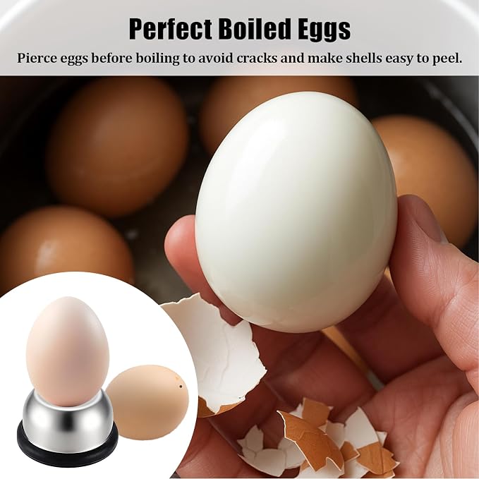 2PCS Egg Piercer for Raw Eggs, Stainless Steel Needle Egg Punch Tool with Black or Blue Anti-Slip Base to Get Good Hard Boiled Eggs for Home and Commercial Kitchen Use